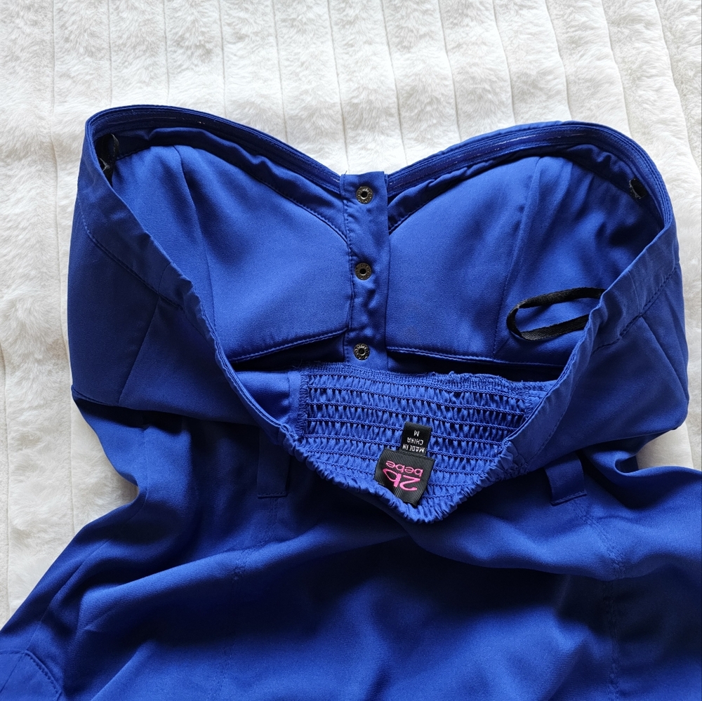 Bebe Strapless Royal Blue Corset Fitted Button-Front Top - Picture 10 of 10